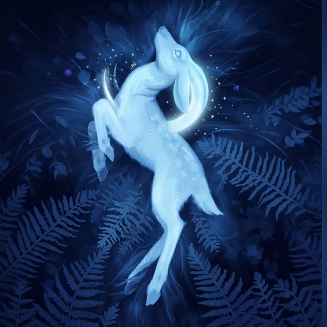 A pale figure held in deep blue quiet